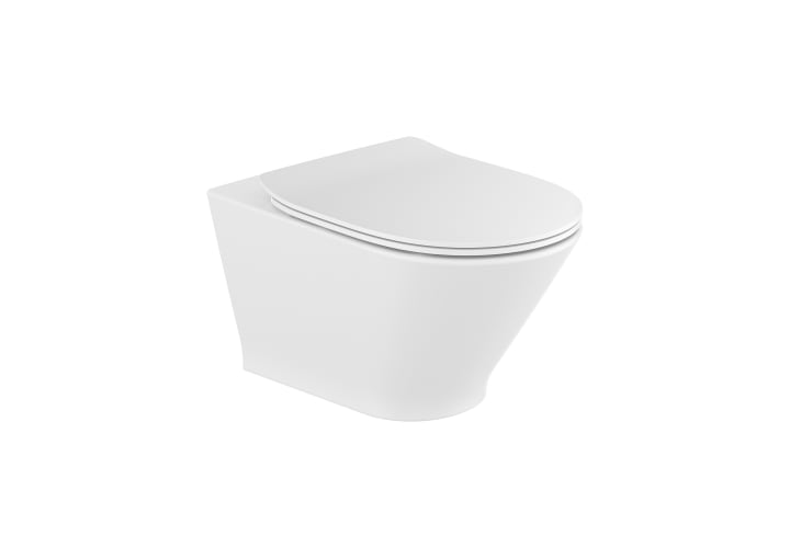 Væghængt toilet i sanitetsporcelæn, rimless inkl. slim sæde med soft close